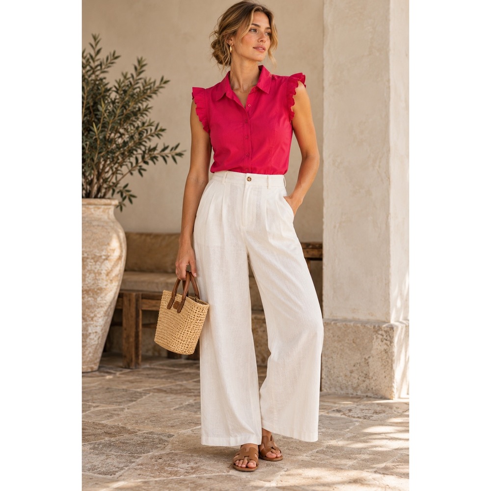 Cloth & Stone Pink Ruffle Sleeve Button Down Blouse Tencel Blend Size L C9341